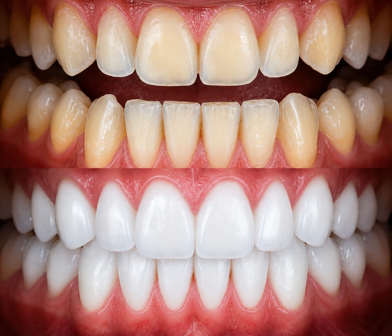 Comparação ilustrativa de dentes antes e depois do clareamento dental